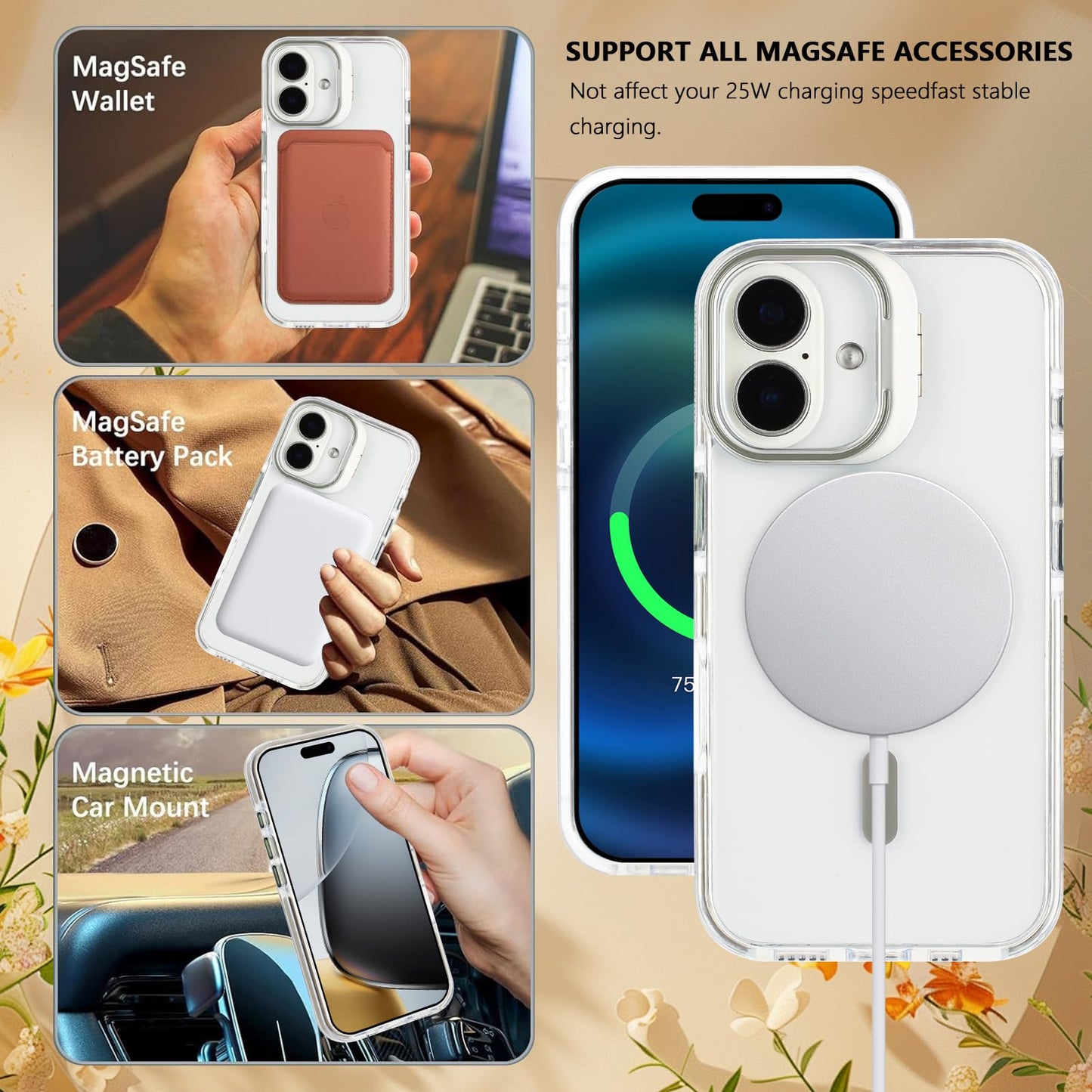 iPhone 16 - Case MagSafe - Stand Cámara - Clear Grey