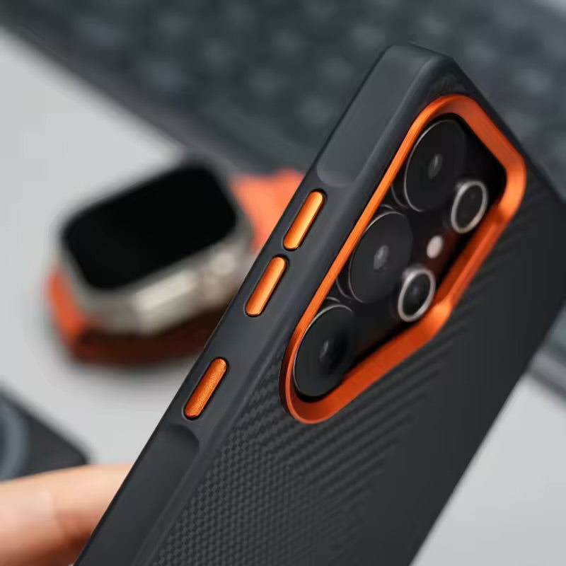 Samsung S25 Ultra - Funda de Fibra de Aramida - MagSafe - Negro / Naranja