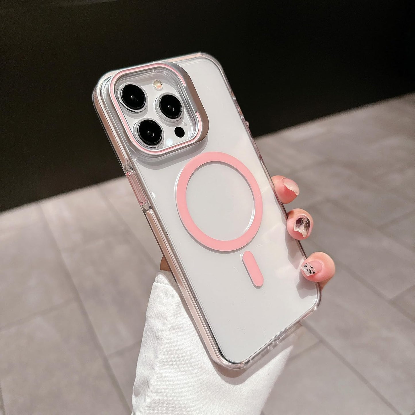 iPhone 15 Pro Max - Case Magsafe - Stand Cámara - Clear Pink