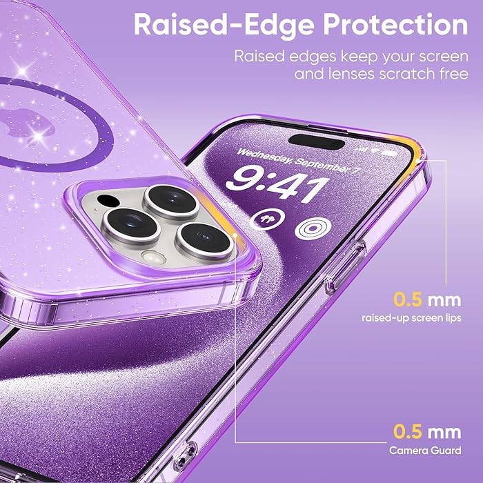 iPhone 15 Pro Max - Case Glitter - Magsafe - Lila