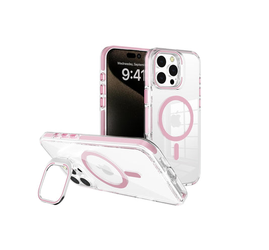 iPhone 15 Pro Max - Case Magsafe - Stand Cámara - Clear Pink