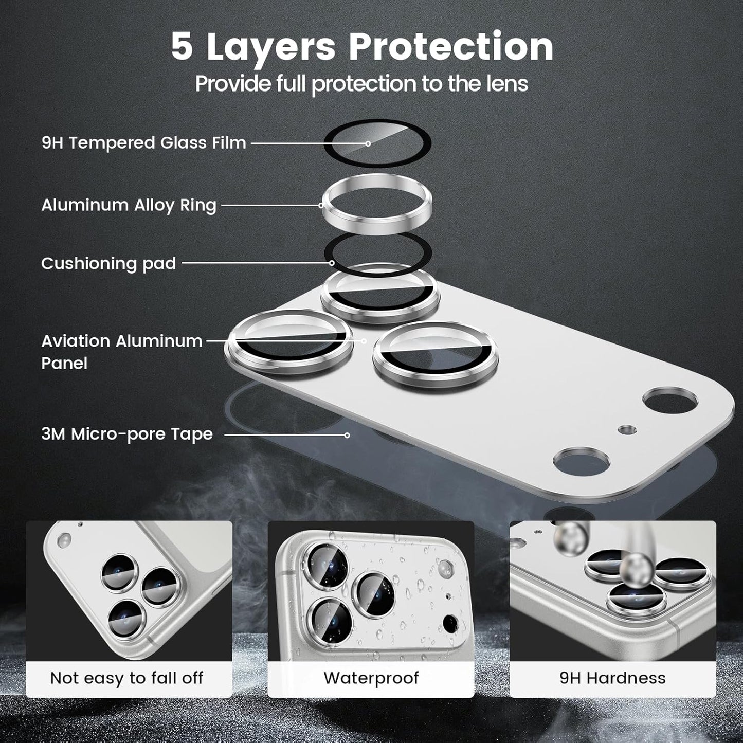 iPhone 17 Pro Max - Protector de Cámara 360° - Aluminio - Anti Reflejo - Plata