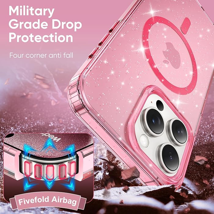 iPhone 15 Pro Max - Case Glitter - Magsafe - Rosa