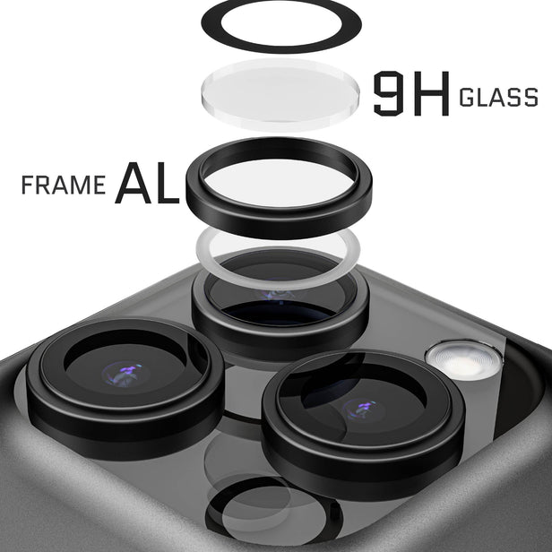 iPhone 15 Pro Max / iPhone 15 Pro - Protector de Cámaras Premium - Vidrio Anti Reflejo - Alta Transparencia - Negro Titanio