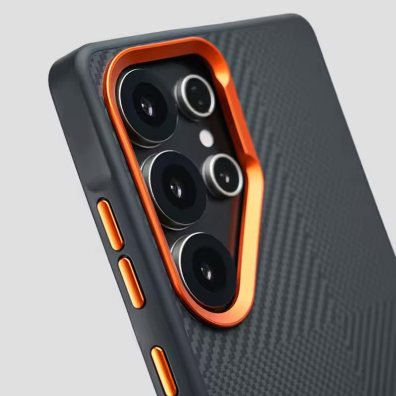 Samsung S25 Ultra - Funda de Fibra de Aramida - MagSafe - Negro / Naranja