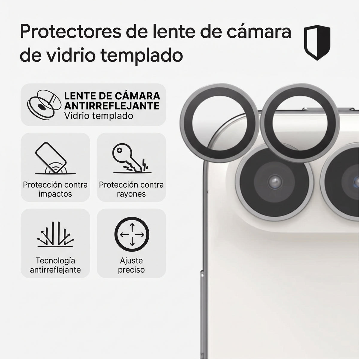 iPhone Duo - Protector de Cámaras (Vidrio Templado) con Anti Reflejo - ESD