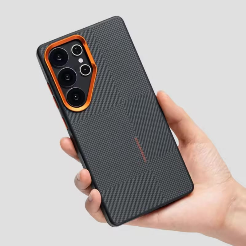 Samsung S25 Ultra - Funda de Fibra de Aramida - MagSafe - Negro / Naranja