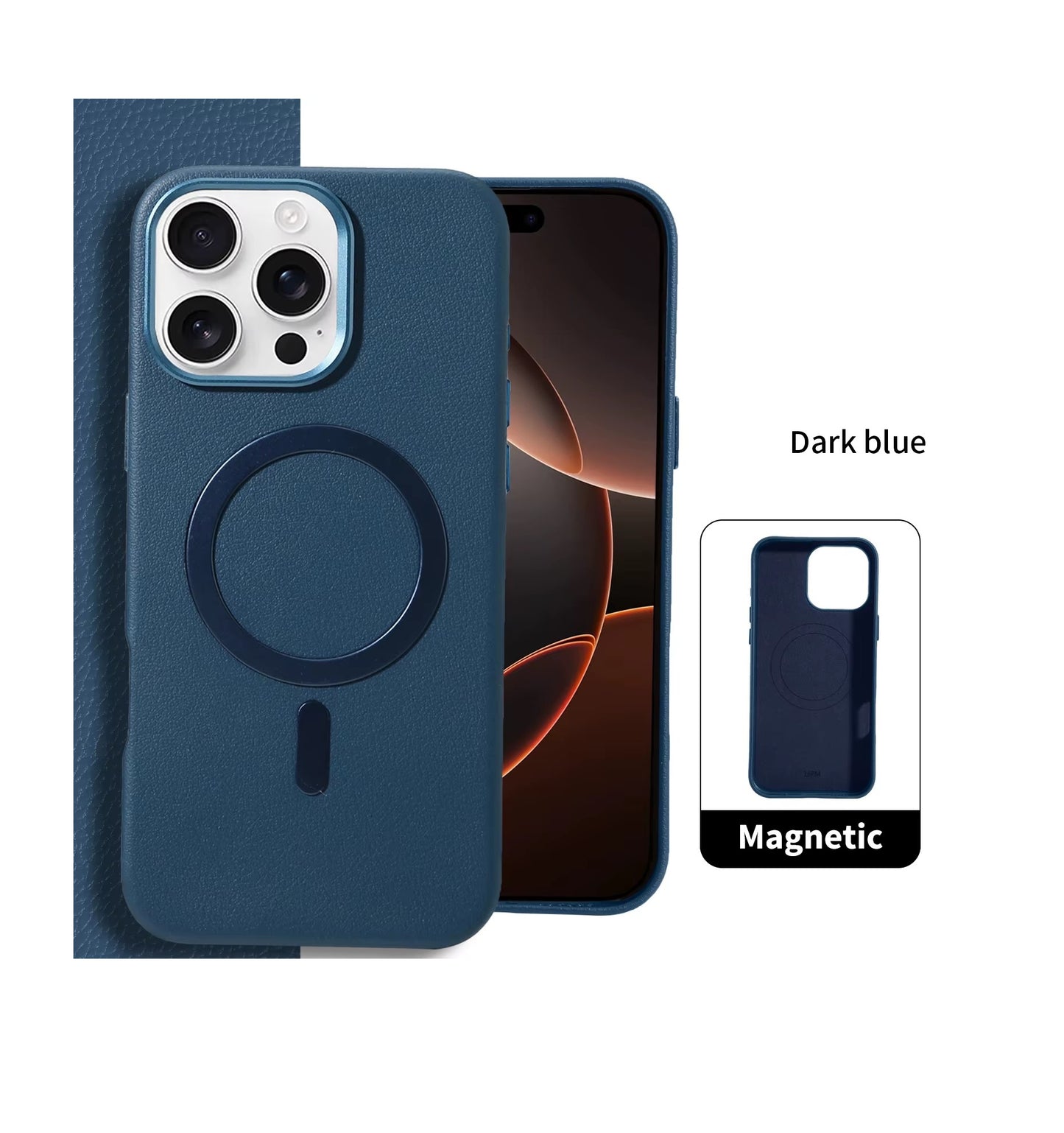 iPhone 16 Pro Max - Funda de Cuero Vegano - MagSafe - Azul Marino