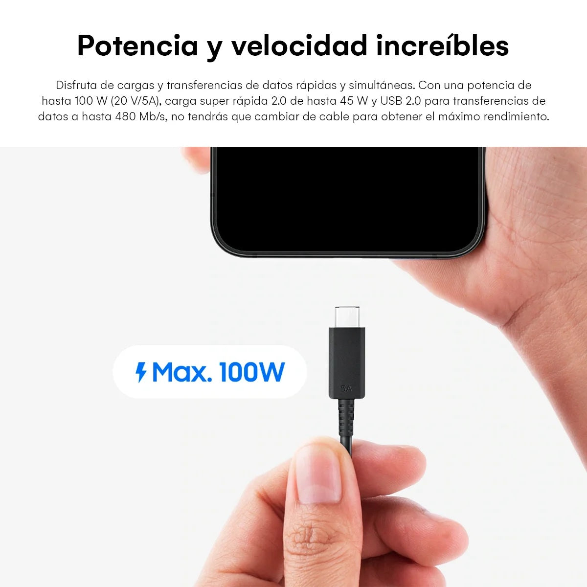 Cable Original Samsung - USB-C a USB-C - 5A / 100W - 1.8 metros - Negro