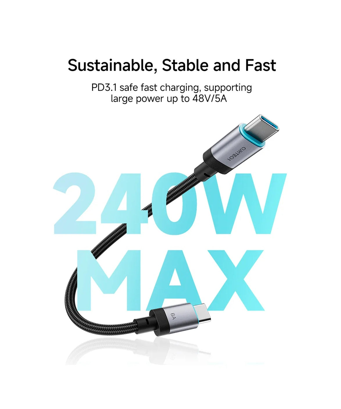 Cable Tipo C - 6A - CUKTECH - 240W - Magnético - 15CM - PD 3.1  - NEGRO