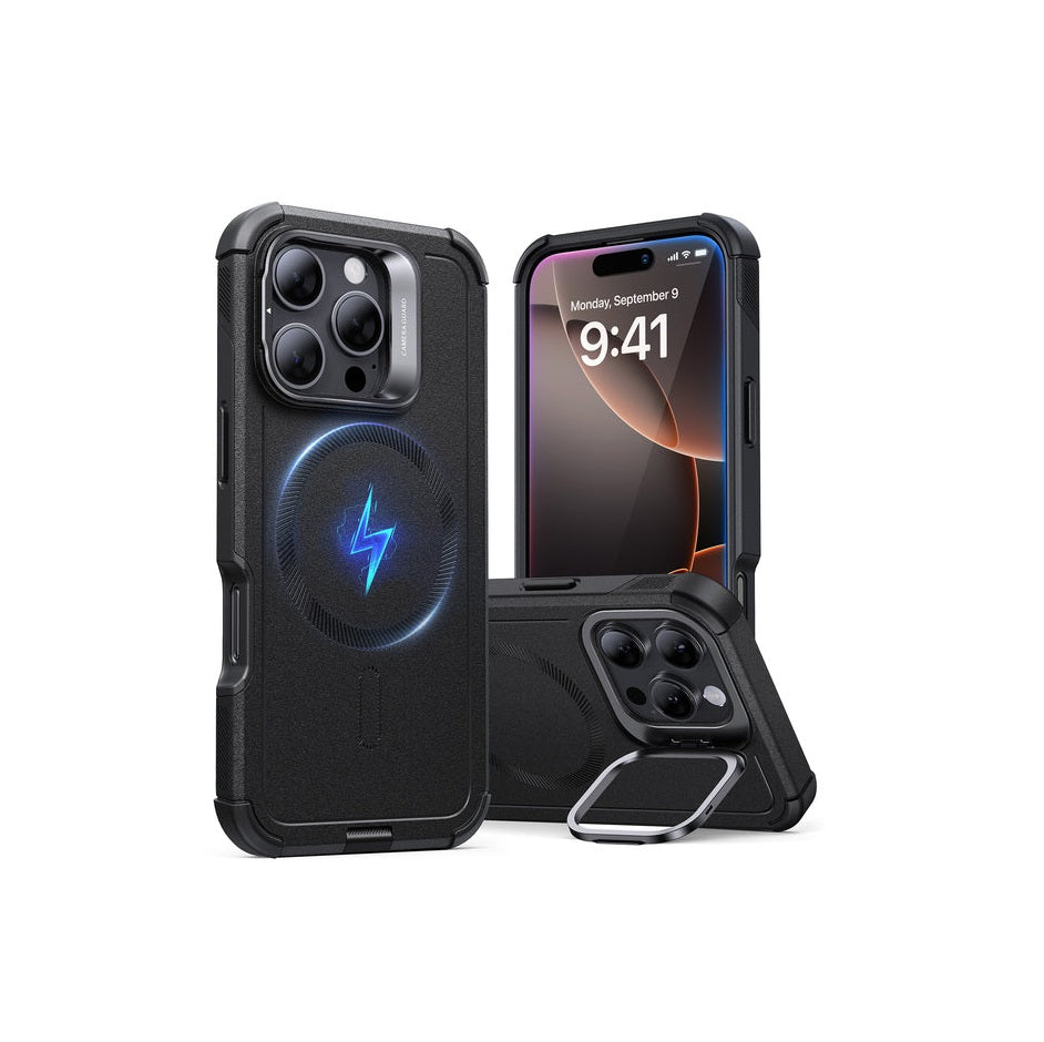 iPhone 16 Pro Max - Cyber Series - Tough Case - Magsafe - Stash Stand - Negro - ESR