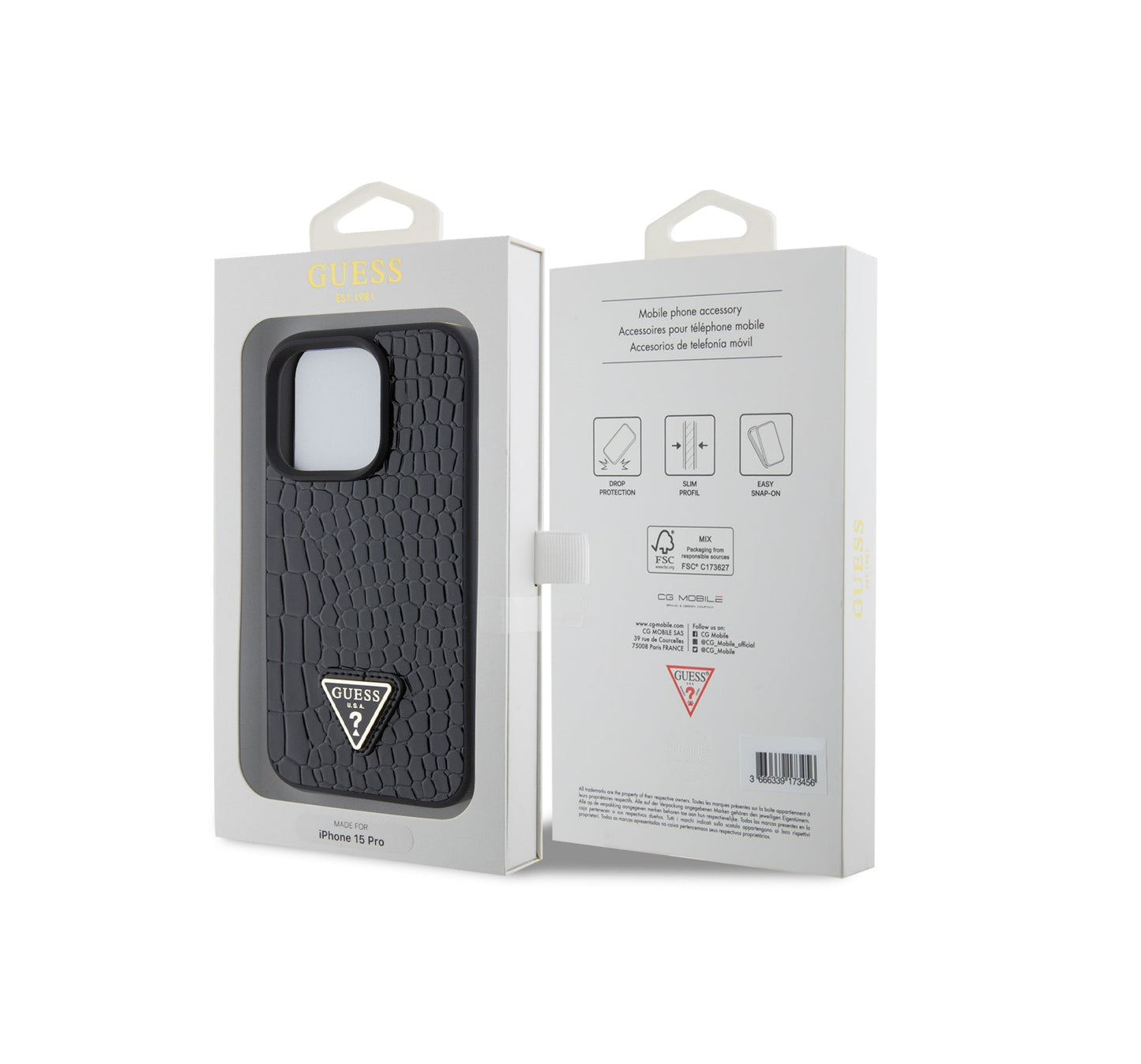 iPhone 15 Pro Max - Case Guess - Piel de Cocodrilo (PU) - Negro - Guess