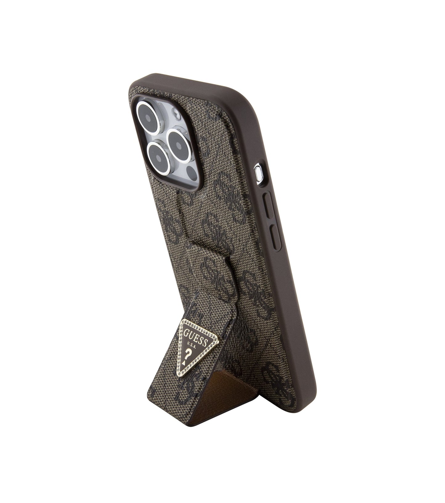 iPhone 15 Pro Max - Case Guess con Soporte - Logo Triángulo - Marrón - Guess