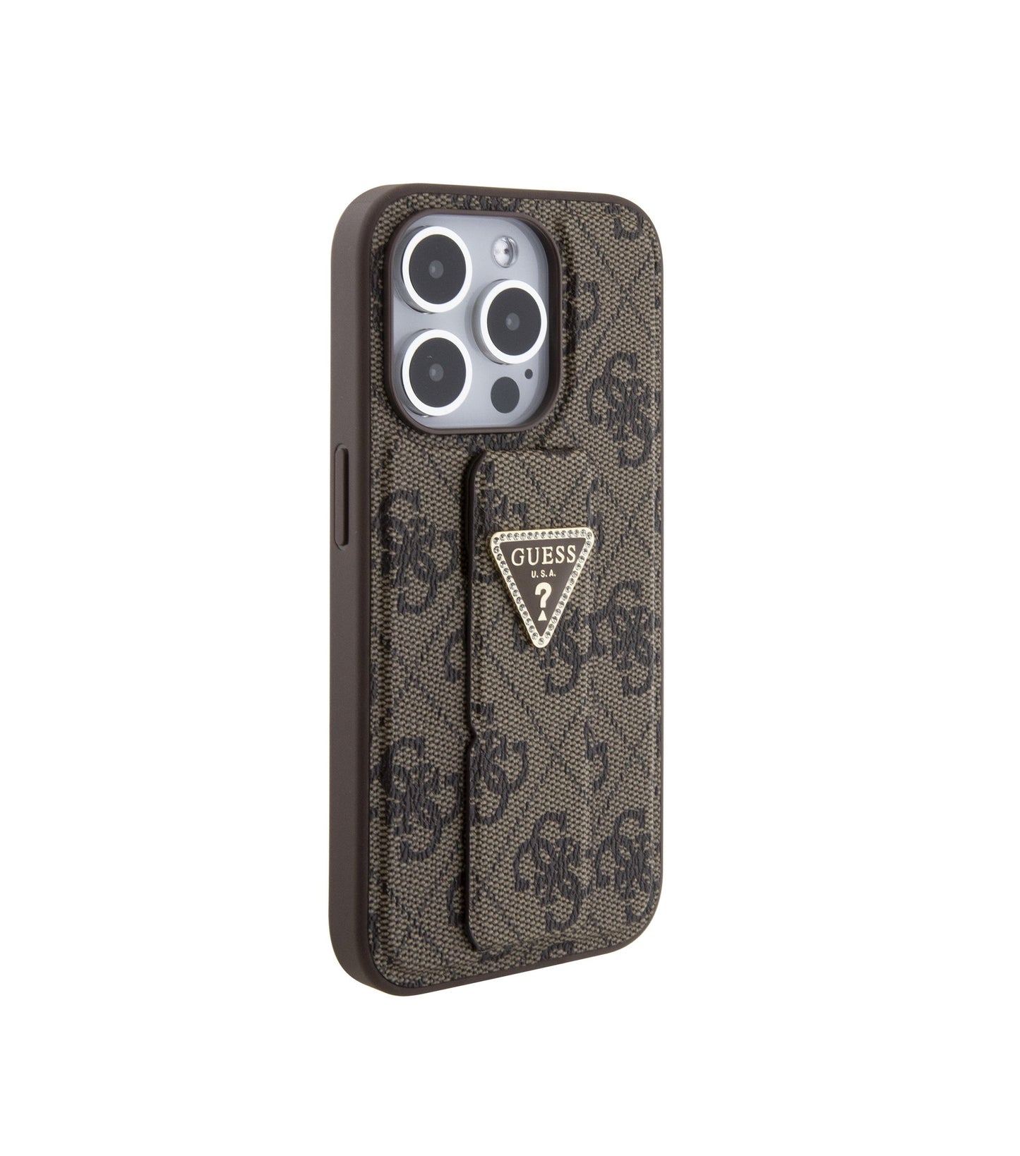 iPhone 15 Pro Max - Case Guess con Soporte - Logo Triángulo - Marrón - Guess