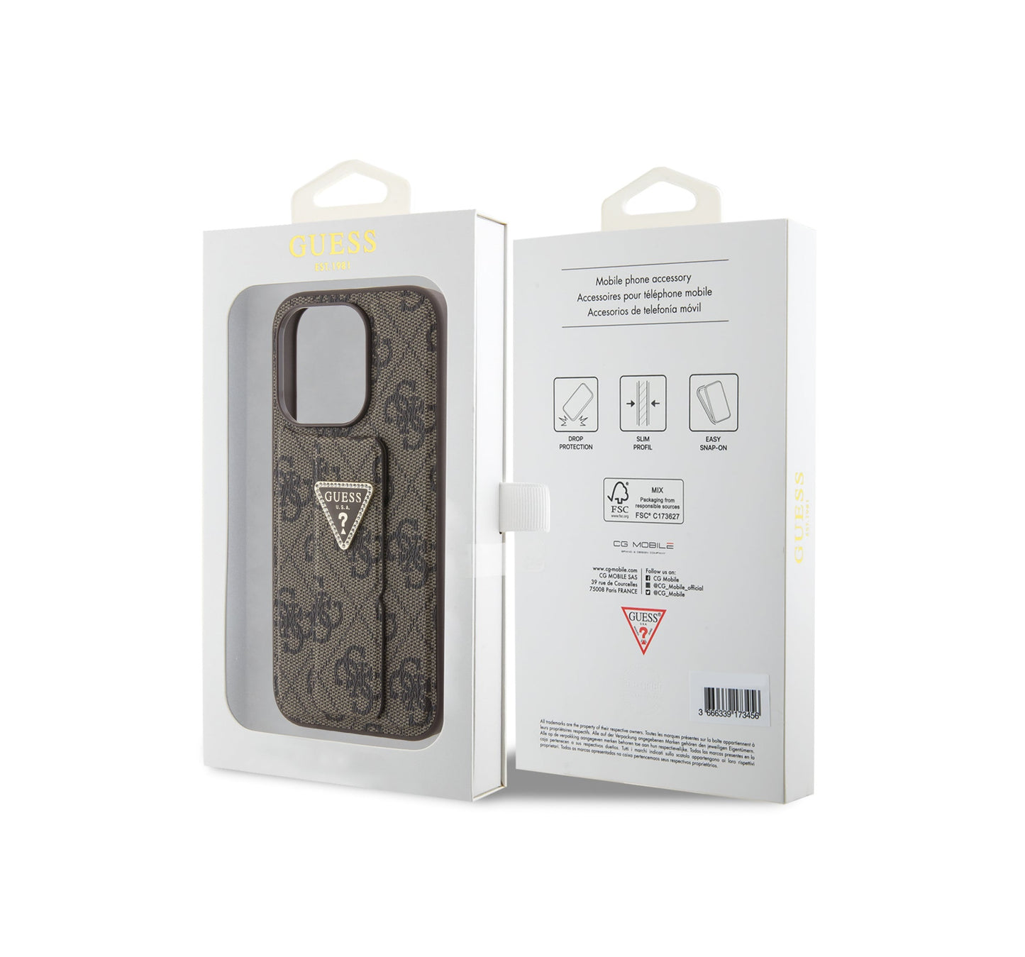 iPhone 15 Pro Max - Case Guess con Soporte - Logo Triángulo - Marrón - Guess