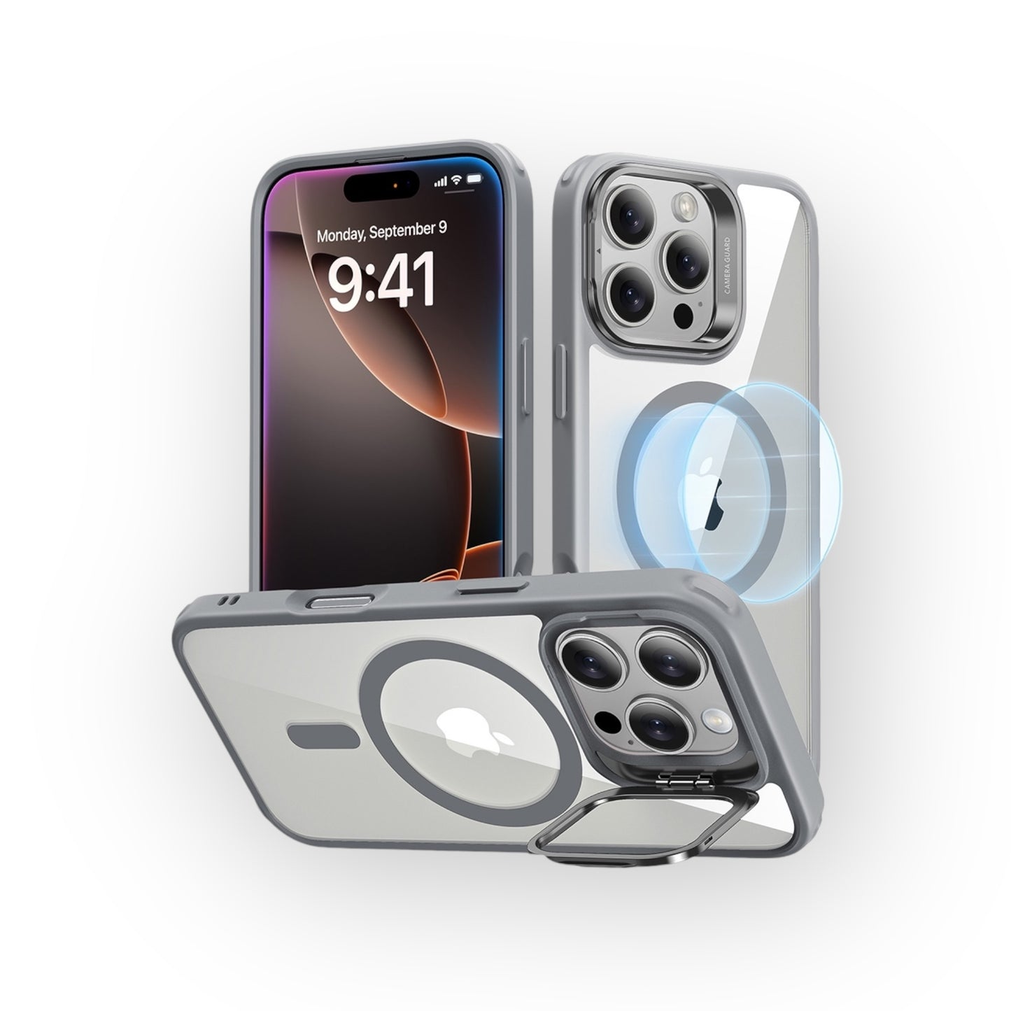 iPhone 16 Pro Max - Hybrid Case con soporte - MagSafe - Clear Grey - ESR
