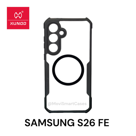 Samsung S26 FE - Funda Antishock con AirBag - MagSafe - Transparente / Negro - Xundd