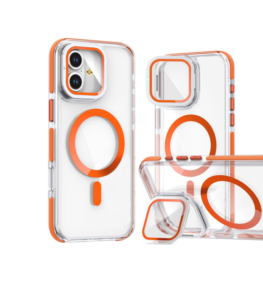 iPhone 16 Plus - Case MagSafe - Stand Cámara - Clear Orange