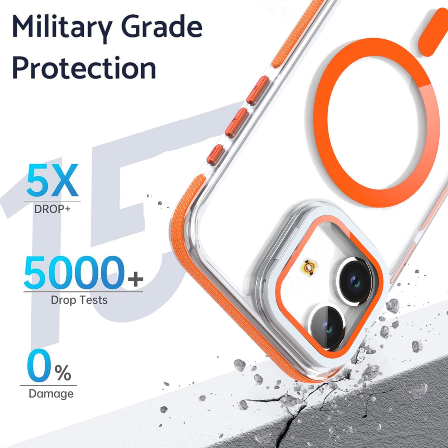 iPhone 16 Plus - Case MagSafe - Stand Cámara - Clear Orange