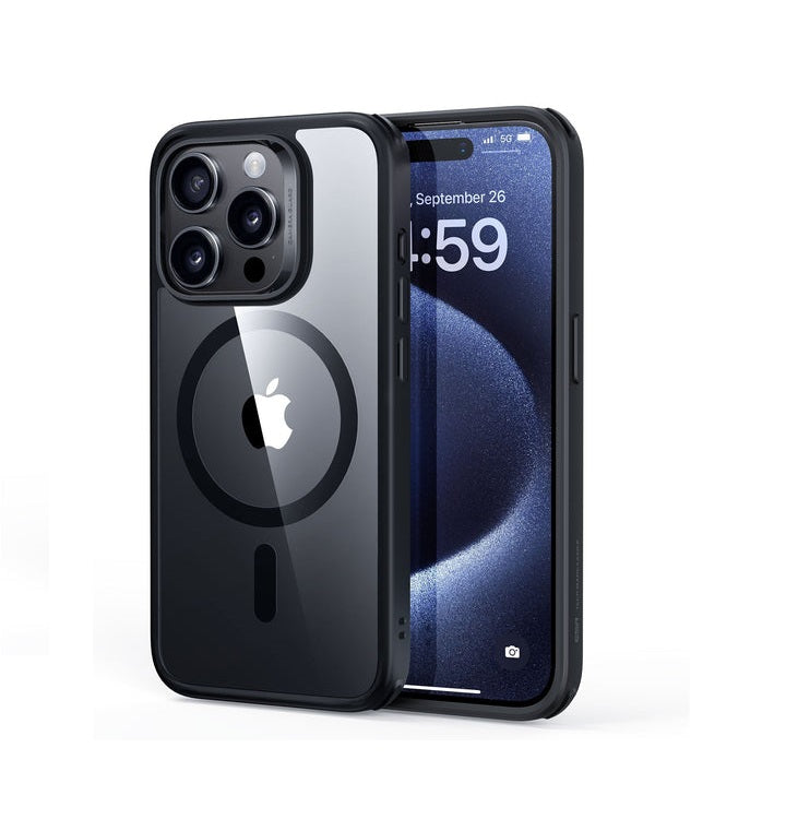 iPhone 15 Pro Max - Funda Hybrid (HaloLock) - Classic Series - Negro Transparente - ESR