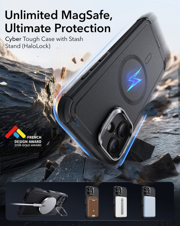 iPhone 16 - Cyber Tough - MagSafe (HaloLock) - Soporte en Cámara - Negro