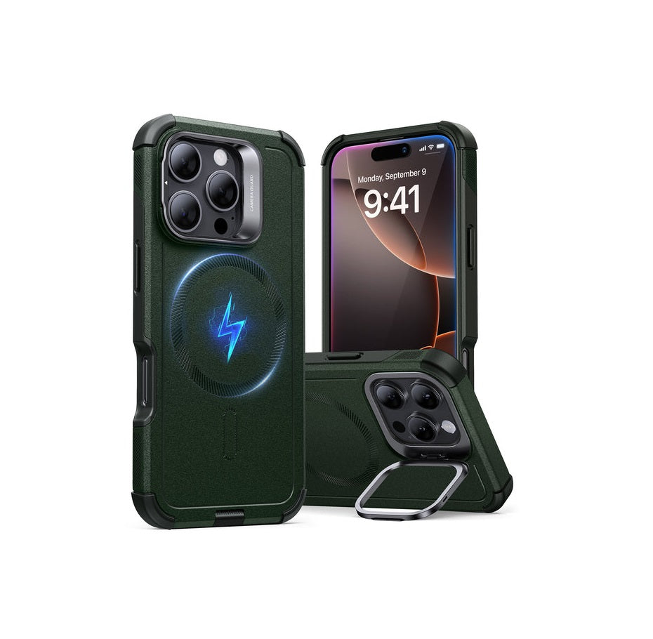 iPhone 16 Pro Max - Cyber Series - Tough Case - Magsafe - Stash Stand - Verde Militar - ESR