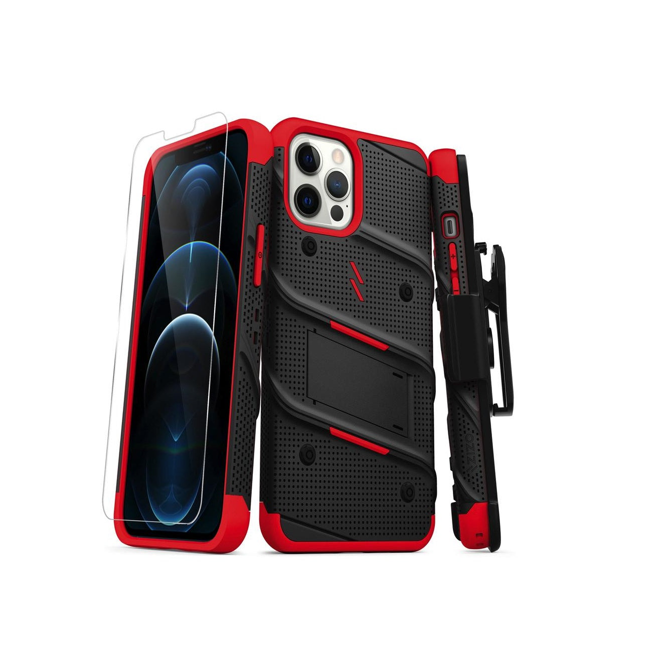 iPhone 12 | 12 Pro - Black & Red - Bolt Series - Zizo