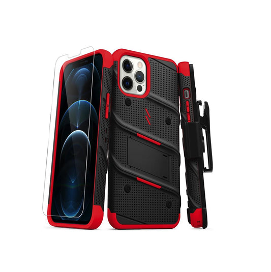 iPhone 12 | 12 Pro - Black & Red - Bolt Series - Zizo