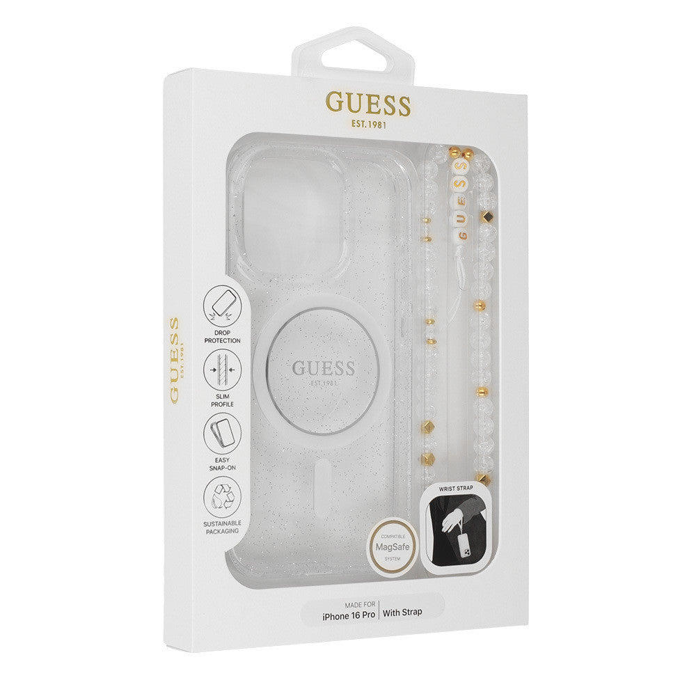 iPhone 16 Pro Max - Case Glitter - Magsafe - Strap - Transparente - Guess